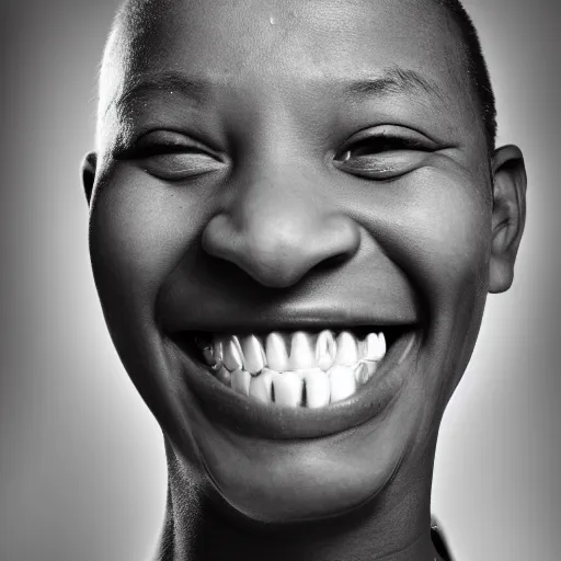 Prompt: a face smiling with way too many teeth, hypodontia, portrait photography