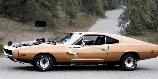 Image similar to a single 1 9 6 9 dodge charger and delorean hybrid, dslr