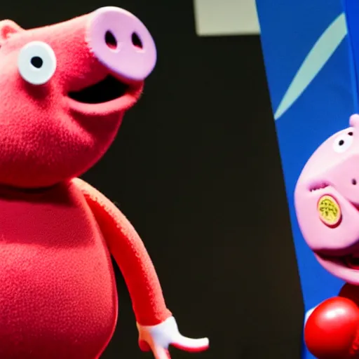 Prompt: peppa pig in a boxing with elmo