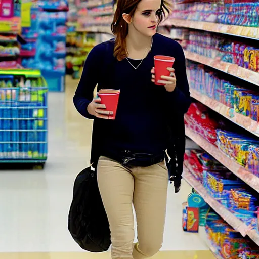 Prompt: emma watson, inside kmart,