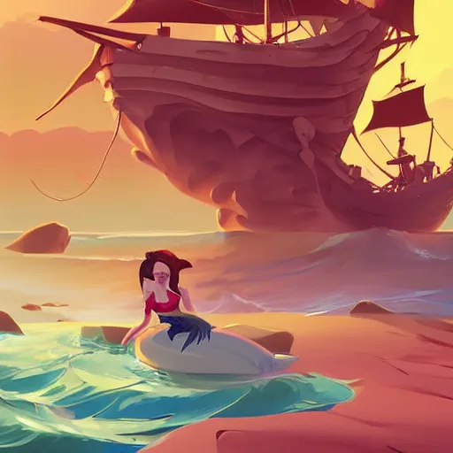 Image similar to painting mermaid treasure on sea of thieves game avatar hero smooth face median photoshop filter cutout vector, behance hd by jesper ejsing, by rhads, makoto shinkai and lois van baarle, ilya kuvshinov, rossdraws global illumination