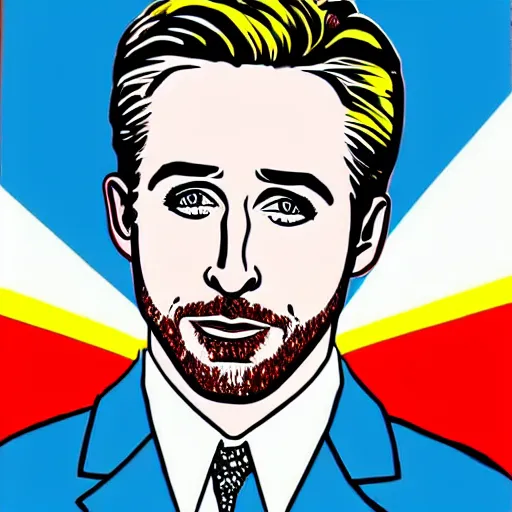 Prompt: pop art pin - up by ryan gosling