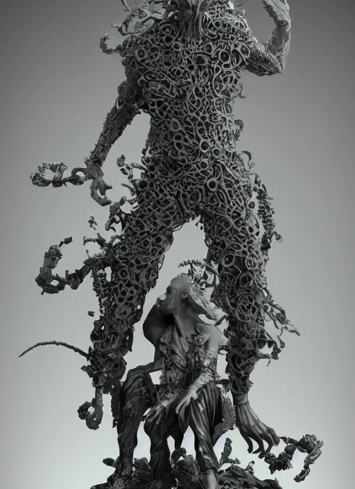 Prompt: high intricate 3 d sculpture of the sandman by neil gaiman, full shot, maria panfilova, andrea savchenko, mike kime, ludovic plouffe, qi sheng luo, oliver cook, julian calle, eddie mendoza, trending on artstation