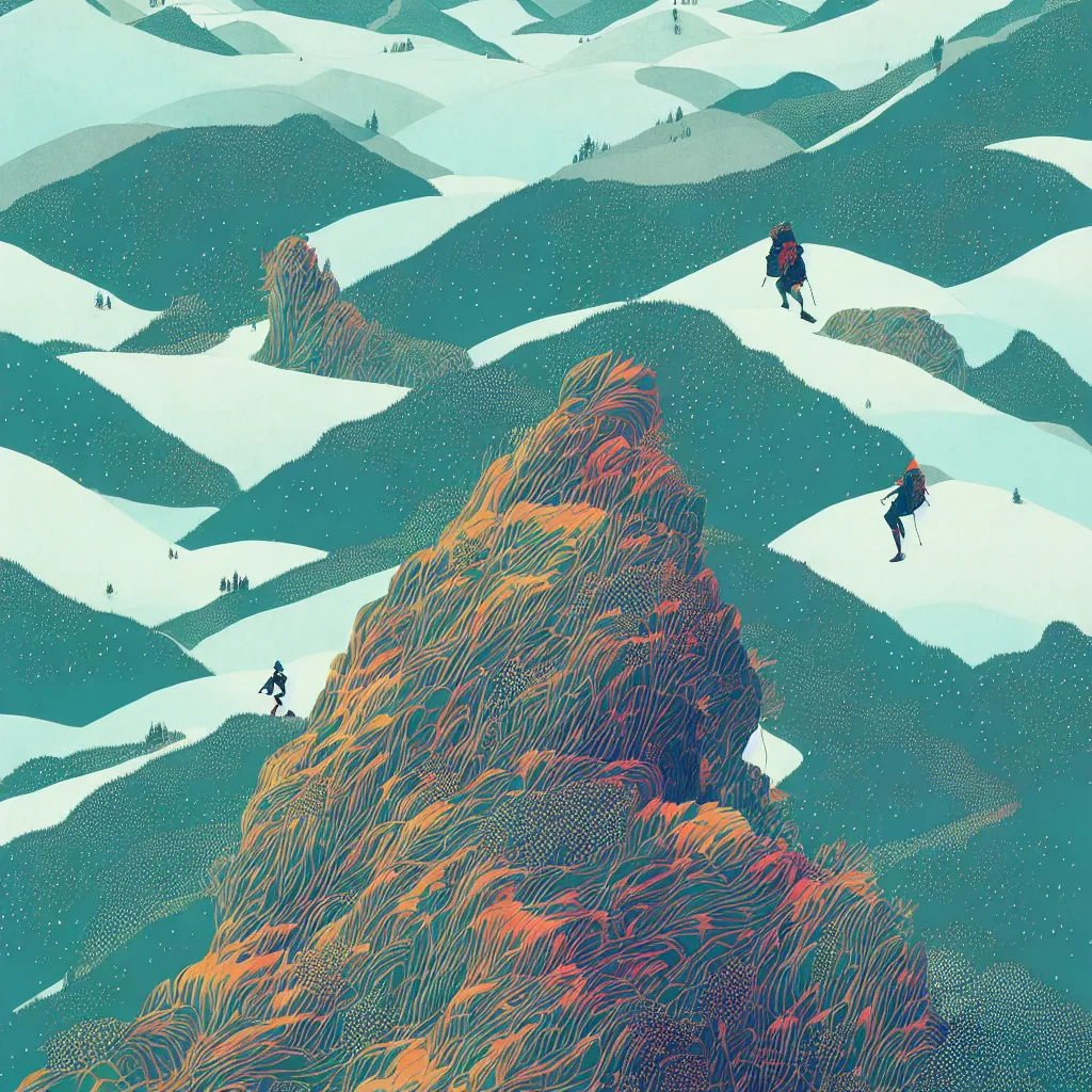 Image similar to backpacker on ridgeline in mountains by victo ngai