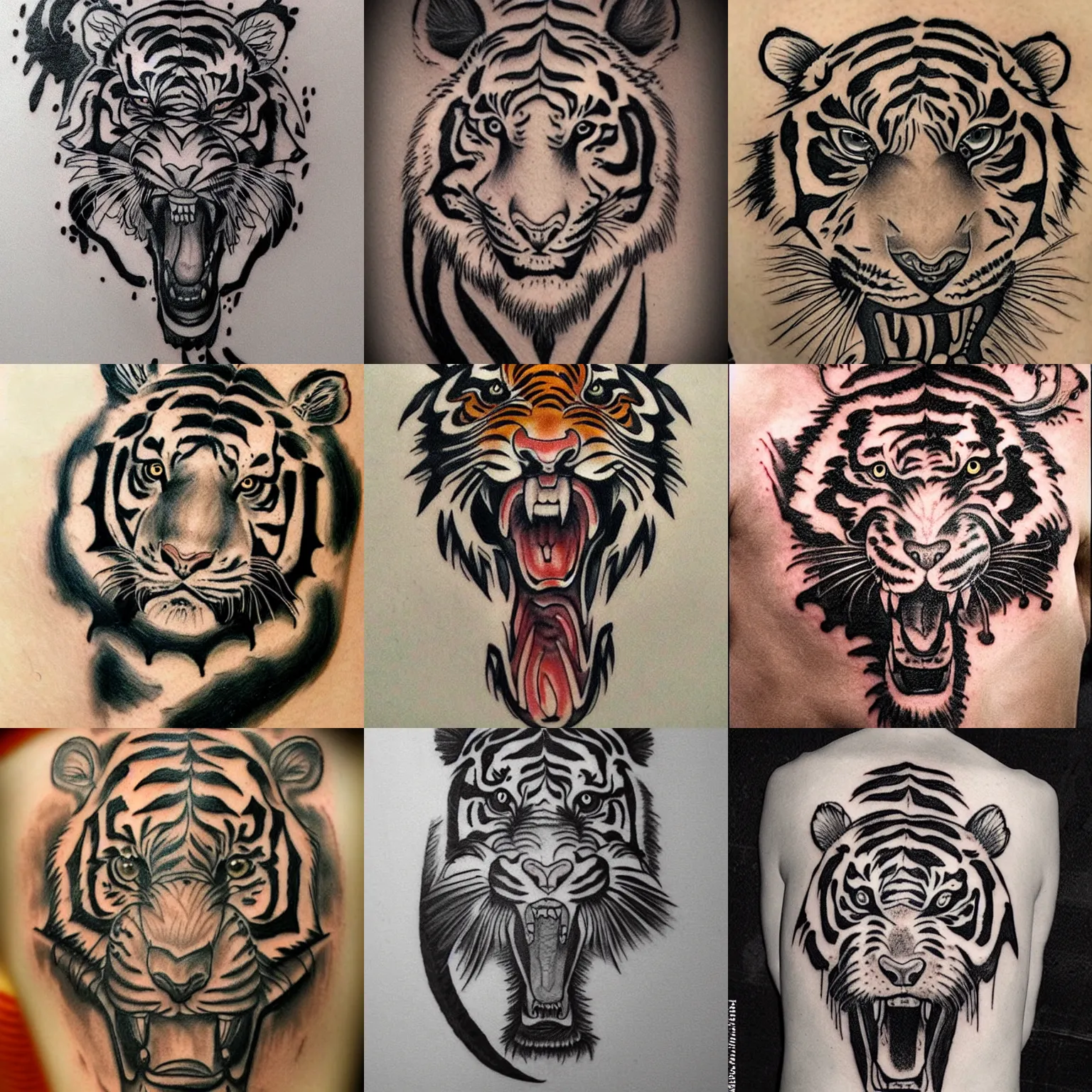 Prompt: elaborate irezumi tattoo of a tiger, tattoo sketch, realistic and coherent