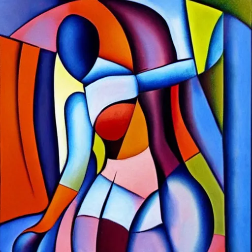 Image similar to woman woman as the natural landscape, her curves form the mountains and rivers of this land, high quality art in the style of cubism and georgia o'keefe,