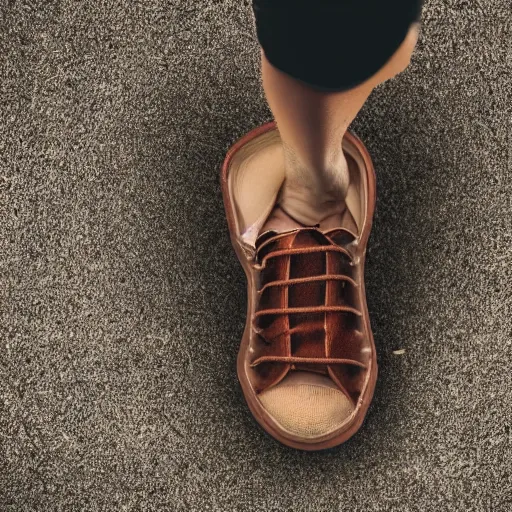 Image similar to a tiny man living inside a dirty womens shoe