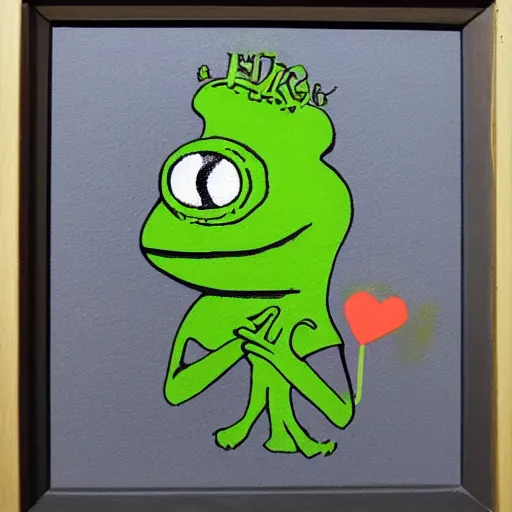 Image similar to pepe the frog by Banksy