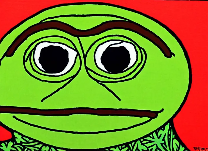 Prompt: pepe the frog, by william morris