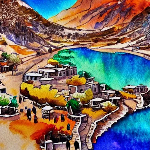 Image similar to watercolor kurdish destination, highly detailed, 4 k