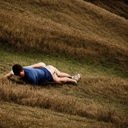 Image similar to a man rolling down an hill