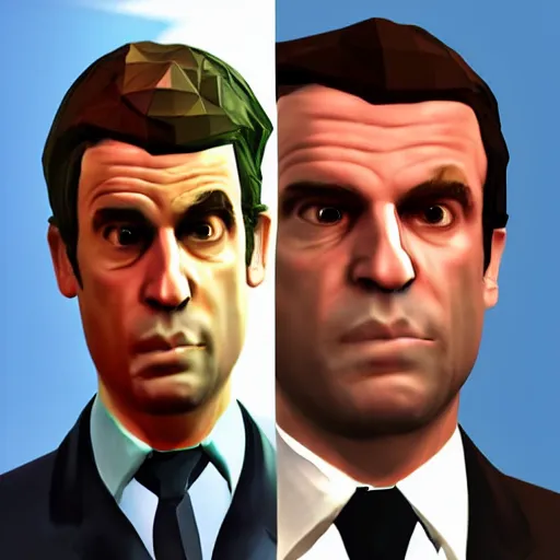 Prompt: Very bad and ugly 3D render Emmanuel Macron, low-poly, ps2 videogame, Grand Theft Auto: San Andreas 3D model