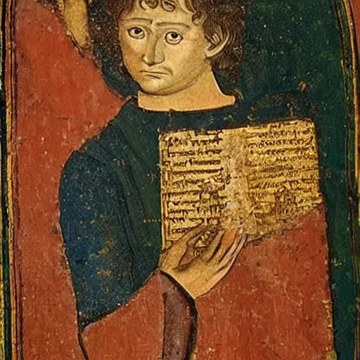 Prompt: 1 5 th century painting depicting frodo baggins, located in hajibektash complex