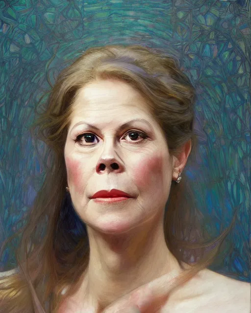 Image similar to portrait of elizabeth montgomery by Mandy Jurgens and Richard Schmid and chuck close and mucha