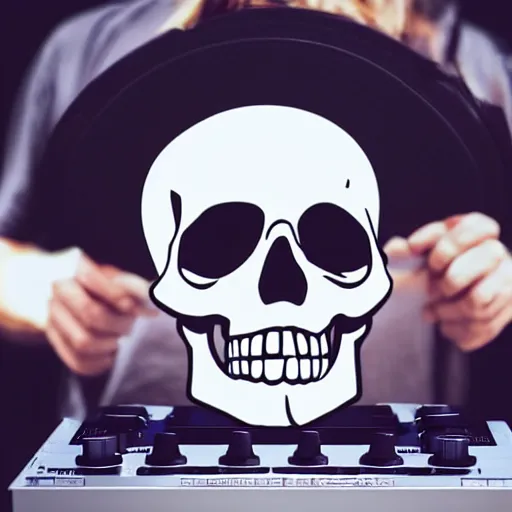 Image similar to a skull on the dj decks