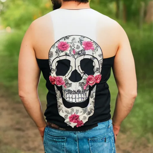 Image similar to flower skull on the back from a man