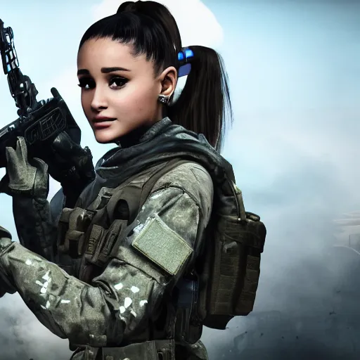 Image similar to Ariana Grande in Call of Duty, 4k