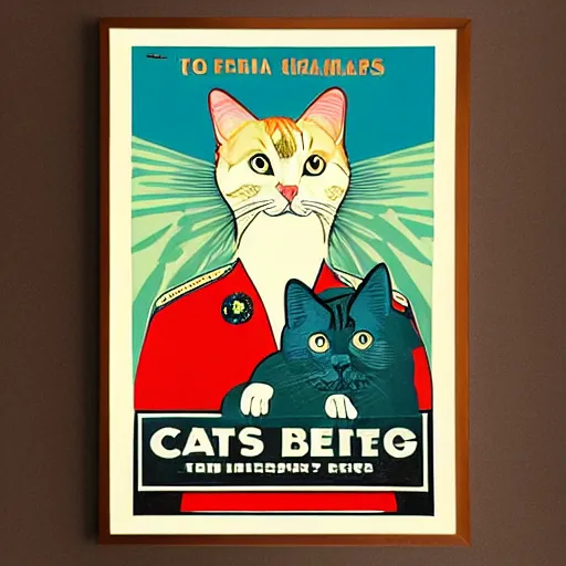 Image similar to propaganda poster with a cat as the centerpiece