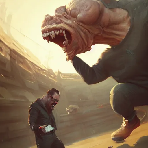 Prompt: angry man screaming in torment fists clenched foaming at the mouth in the year 3 0 0 0 digital concept art by artgerm, tooth wu, bierstadt, gurney, stalenhag 8 k octane render