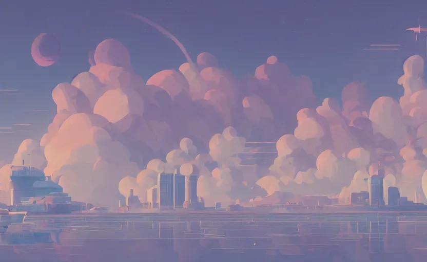 Image similar to ship building factory on clouds, james gilleard, moebius, print, game art