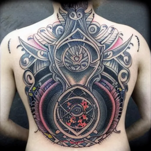 Prompt: my back tattoo is a portal to another dimension
