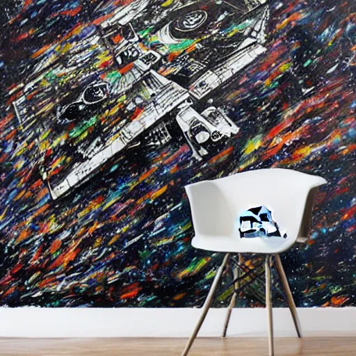 Prompt: star wars mural in the style of jackson pollock