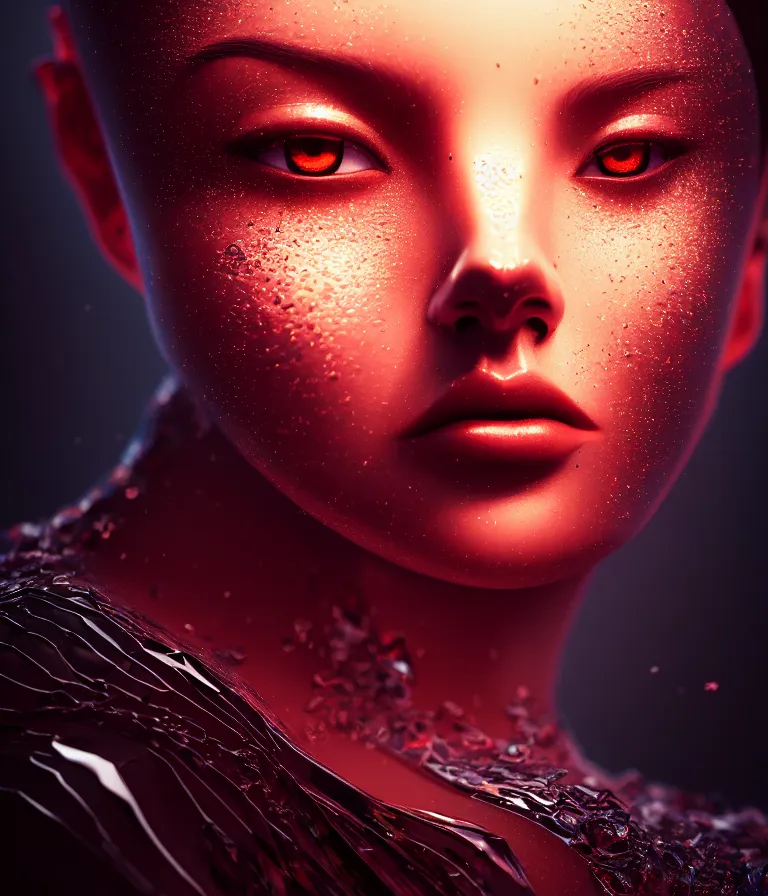 Image similar to impressive ominous cinematic fine portrait photo of a angle rigid shattered crystal volumetric dynamic fluid simulation lighting impressive masterpiece hyper ultra detailed intricate sharp focus 8 k realistic illustration canon eos r 3 fujifilm x - t 3 0 sony alpha, by james gurney tooth wu artgerm colorful, trending on artstation, cgsociety, octane render nvidia raytracing demo