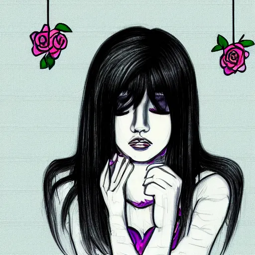 Image similar to 2000's scene emo beautiful girl drawing on tablet