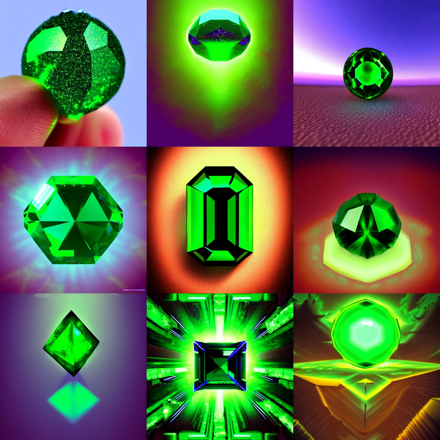 Prompt: photo of an glowing green chaos emerald, in the desert, highly realistic, hyperrealistic, hyperdetailed, anime, artstation, perfect cut
