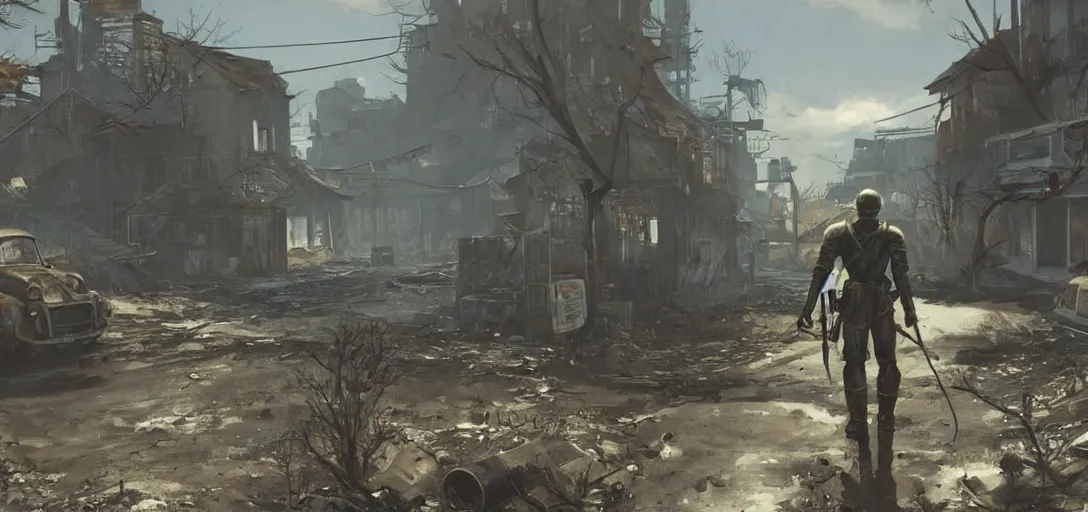 Prompt: Fallout 4, painting by Hiroshi Yoshida style