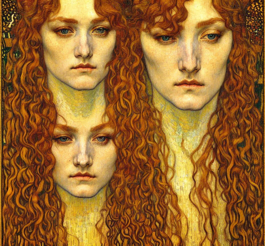 Image similar to detailed realistic beautiful young medieval queen face portrait by jean delville, gustav klimt and vincent van gogh, art nouveau, symbolist, visionary, gothic, pre - raphaelite, muted earthy colors, desaturated