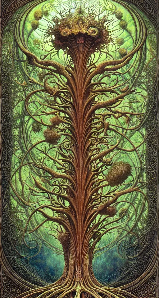 Image similar to tree of life by roger dean and andrew ferez, art forms of nature by ernst haeckel, divine chaos engine, symbolist, visionary, art nouveau, botanical fractal structures, organic, detailed, realistic, surreality