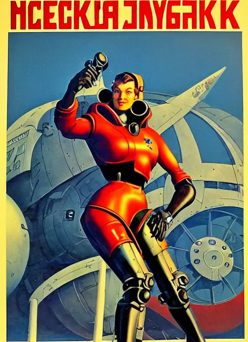 Image similar to soviet propaganda poster. cyberpunk mech pilot. portrait by jean giraud and anton otto fischer and john philip falter and will eisner and gil elvgren. realistic proportions. character art. science fiction d & d. tf 2, overwatch.