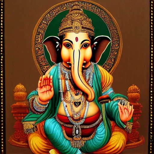 Prompt: a renaissance style portrait painting of Ganesha