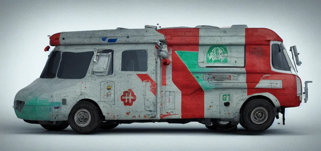 Image similar to retro medical vehicles concept art, colorful, 8 k photorealistic, hd, high details, trending on artstation