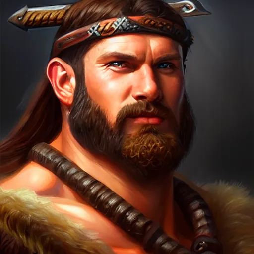 Image similar to a _ fantasy _ style _ portrait _ painting _ of _ barbarian _ oil _ painting _ unreal _ 5 _ daz. _ rpg _ portrait _ extremely _ detailed _ artgerm _ greg _ rutkowski _ greg