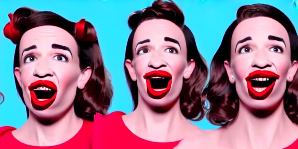 Prompt: old distorted camcorder video of miranda sings as president of the untied states, multiple poses, video still from miranda sings youtube videos