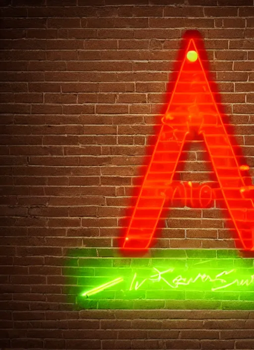 Image similar to arrow symbol made from a neon sign pointing right. photography, realistic. brick wall background. hyper realistic. neon glow.