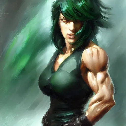 Prompt: muscular fubuki by daniel gerhartz, dark green hair, trending on artstation