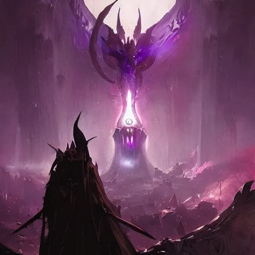 Prompt: violet eye of sauron magic spell, fantasy game art by greg rutkowski, fantasy rpg, league of legends