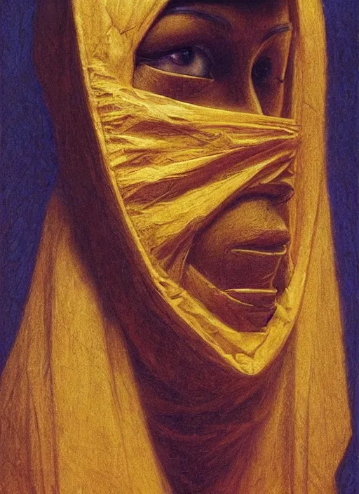 Prompt: a silhouette dressed with a shroud wearing a egyptian golden mask, by jean delville and sophie anderson and mandy jurgens, golden ratio, perfect composition, elegant, no crop, extremely detailed, hd, masterpiece, artstation