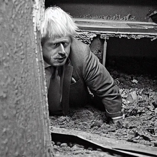 Image similar to boris johnson hiding in a basement, trailcam footage