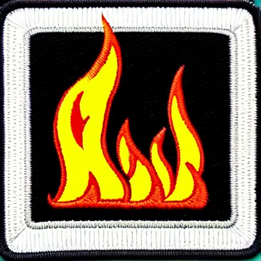 Prompt: a retro minimalist clean fire flames warning caution patch