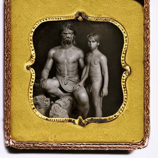 Image similar to spartan man and his helot slave, helot, ancient sparta, daguerreotype photograph, ancient photograph