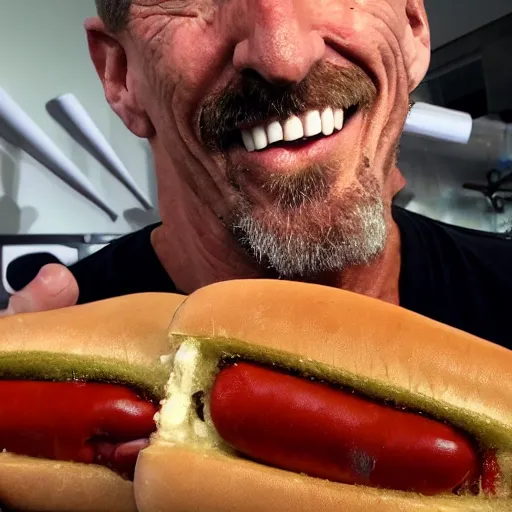 Prompt: john mcafee eats his hotdog