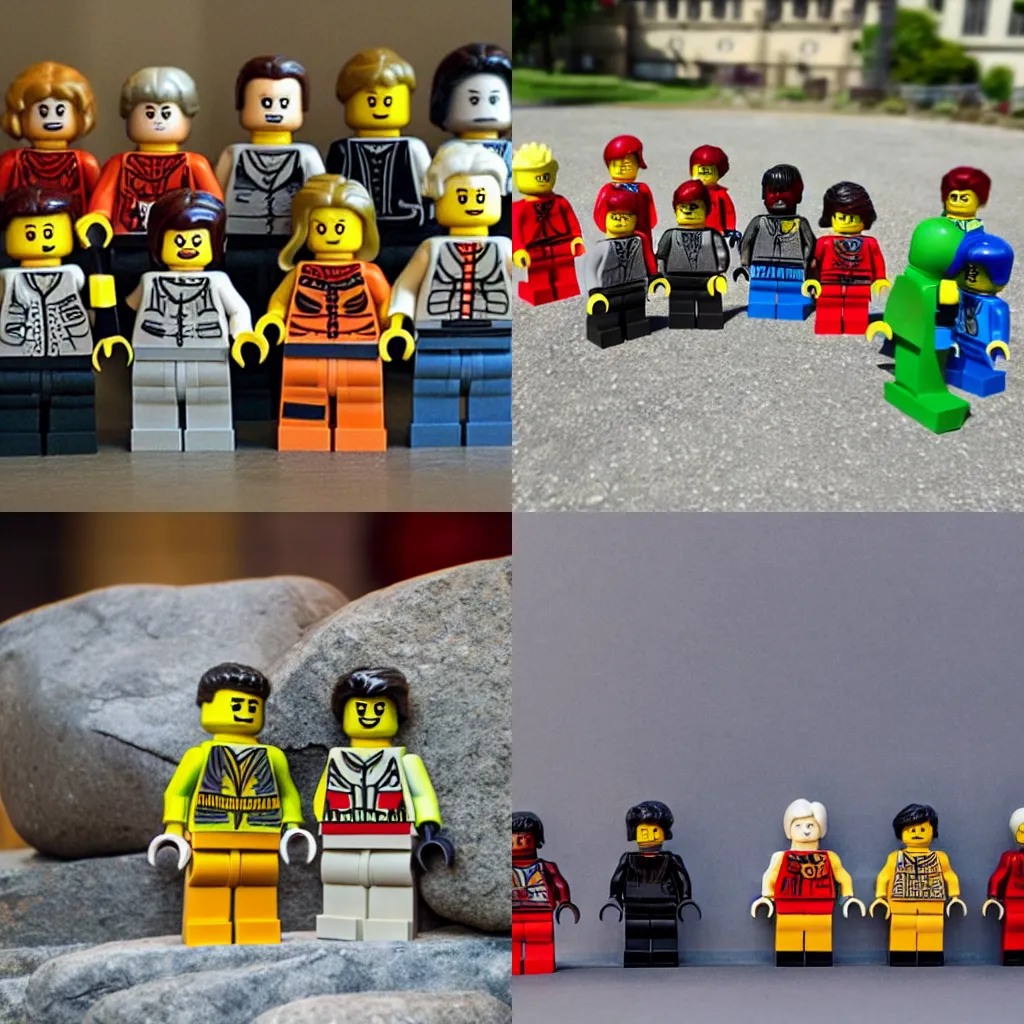 Prompt: lego people made of stone