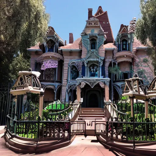 Prompt: the haunted mansion at disneyland turned into a prison,