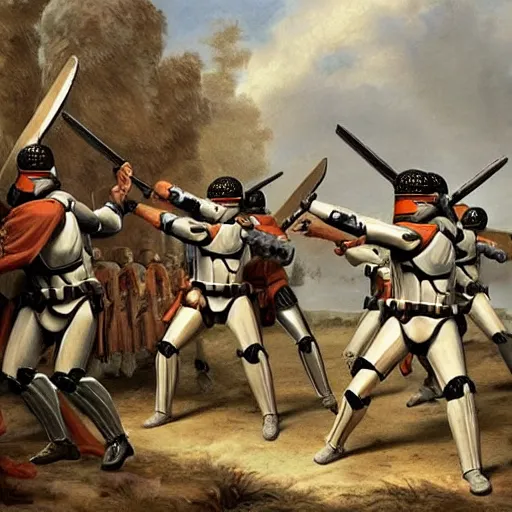 Image similar to roman soldiers in battle with stormtroopers