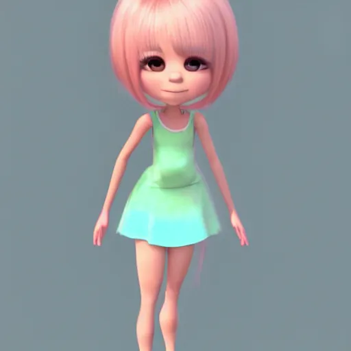 Image similar to Portrait of Nikki from Shining Nikki and Love, a cute 3d cgi toon young woman with long light pink hair, full bangs, hazel eyes, full face, light makeup, pale skin, Chinese heritage, cute outfit, medium shot, mid-shot, soft focus, 4k, trending on artstation, as a Pixar character