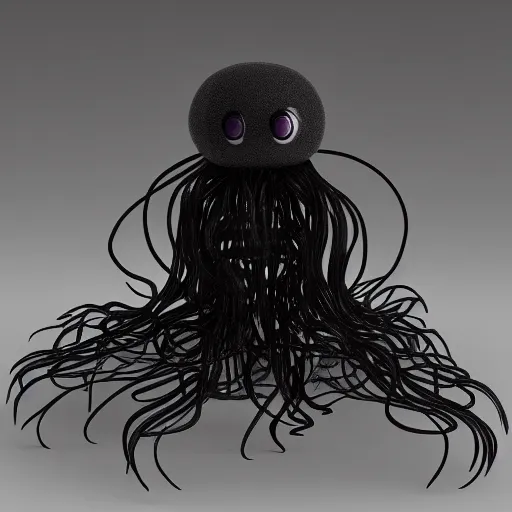 Image similar to cute fumo plush of a vantablack jellyfish girl with hundreds of tendrils, vray, black and white